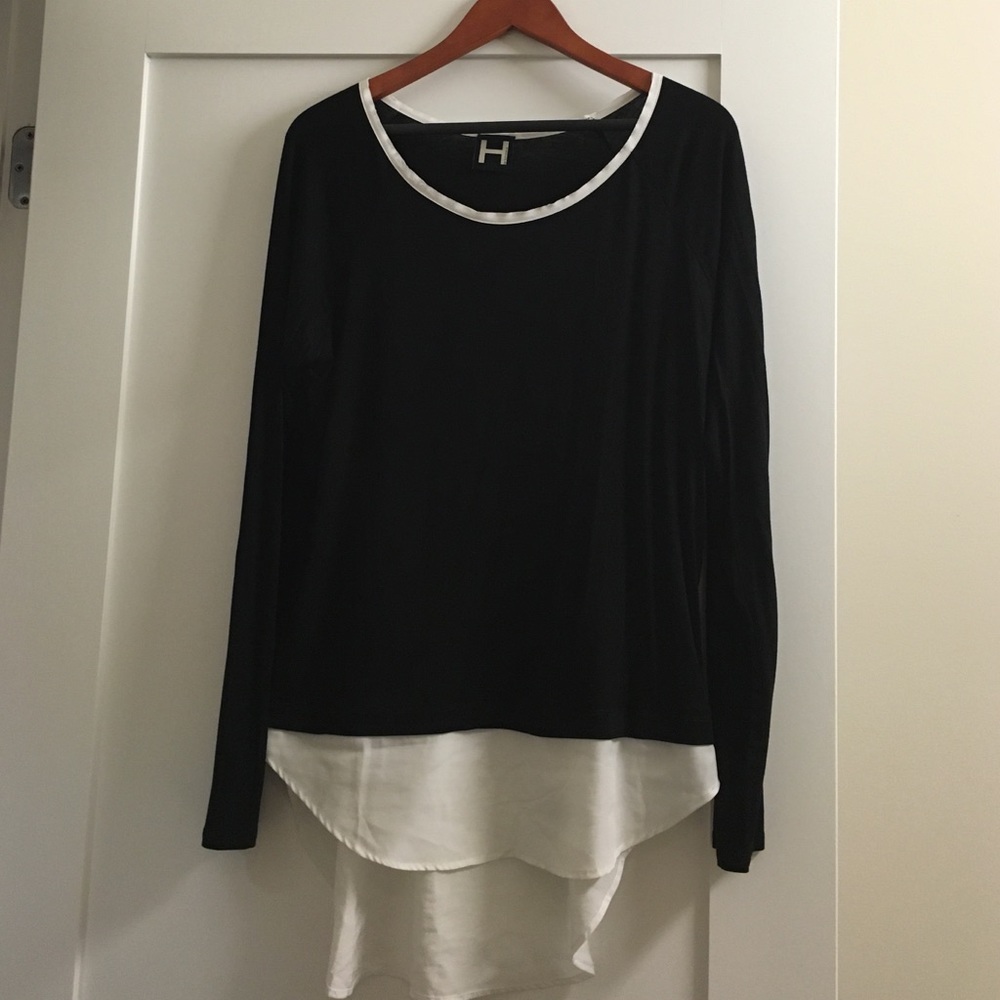 H by Bordeaux Black Long Sleeve Shirt/Tunic with White Silk tail